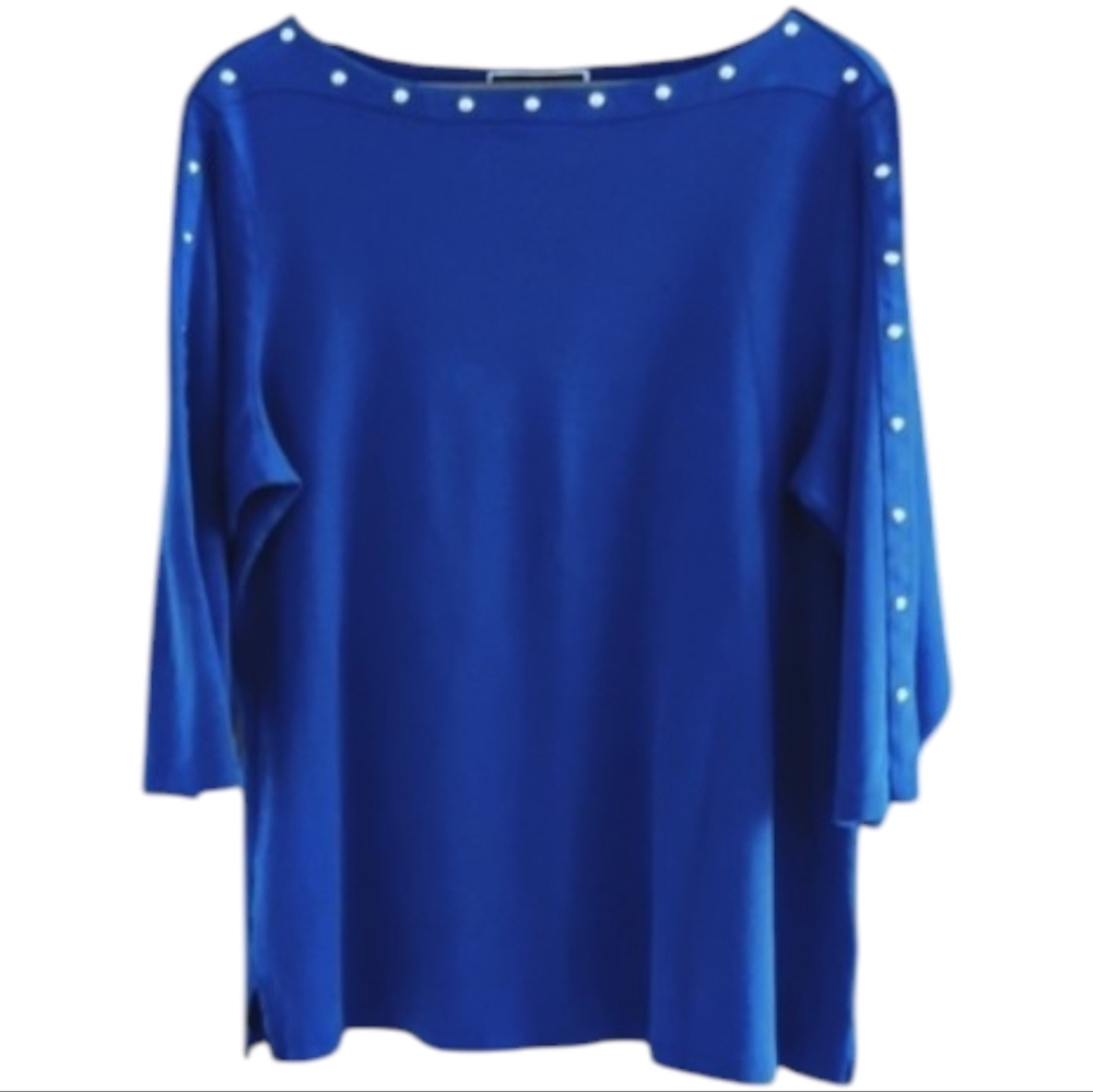 Karen Scott Royal Blue Blouse with Silver Stud Accents Sz 1X